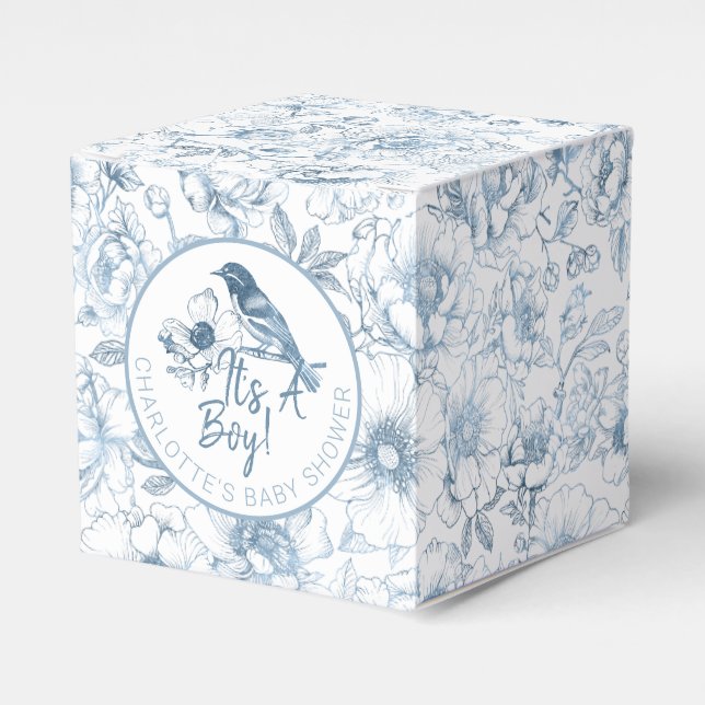 Kinoiserie Baby Shower Favor Boxes Blue Blommigt Presentaskar (Framsidan Sidan)