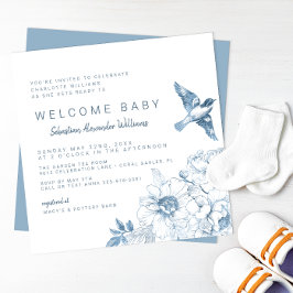 Kinoiserie Baby Shower-inbjudan - Blue Blommigt Inbjudningar