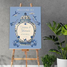 Kinoiserie Birds Blommigt Burk Välkomstskylt Poster