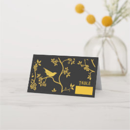Kinoiserie Birds in Träd Black Folate Place Placeringskort