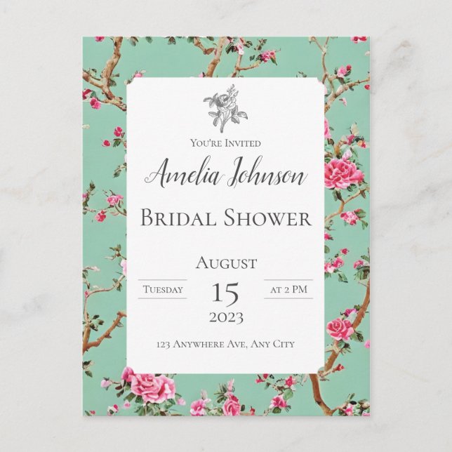 Kinoiserie Blommigt Postcard-inbjudan Vykort (Framsida)