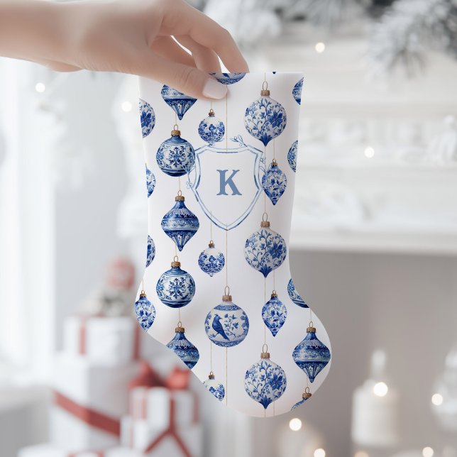 Kinoiserie Blue and White Ornaments jul Liten Julstrumpa (Monogrammed Chinoiserie Blue Ornament Christmas Stocking)