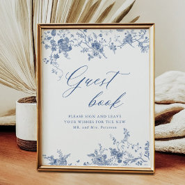 Kinoiserie Blue Blommigt Bröllop Guestbook-tecken Poster