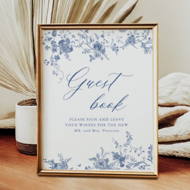 Kinoiserie Blue Blommigt Bröllop Guestbook-tecken Poster (Skapare uppladdad)