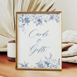 Kinoiserie Blue Blommigt Cards and Gifts Sign Poster