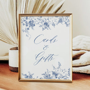 Kinoiserie Blue Blommigt Cards and Gifts Sign Poster