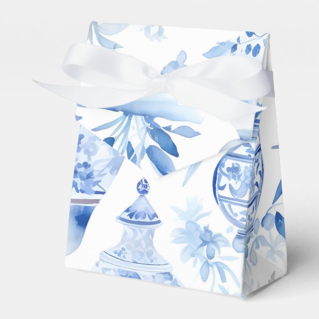 Kinoiserie Blue Favor Box Presentaskar (Framsidan Sidan)