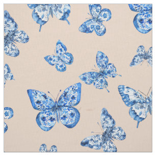Kinoiserie Blue White Butterfly  bakgrund Tyg