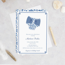 Kinoiserie Blue & White Diaper Wipes Baby Shower Inbjudningar