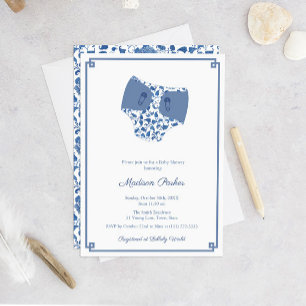 Kinoiserie Blue & White Diaper Wipes Baby Shower Inbjudningar