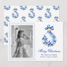Kinoiserie Blue & White jul Ornament Photo Julkort