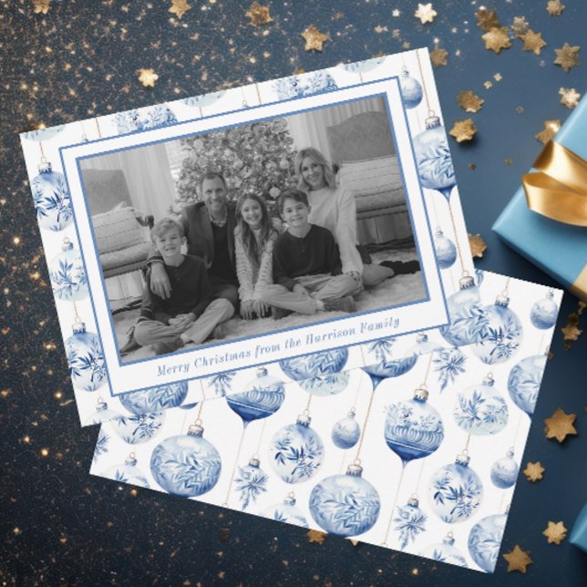 Kinoiserie Blue & White jul Ornaments Foto Julkort (Skapare uppladdad)