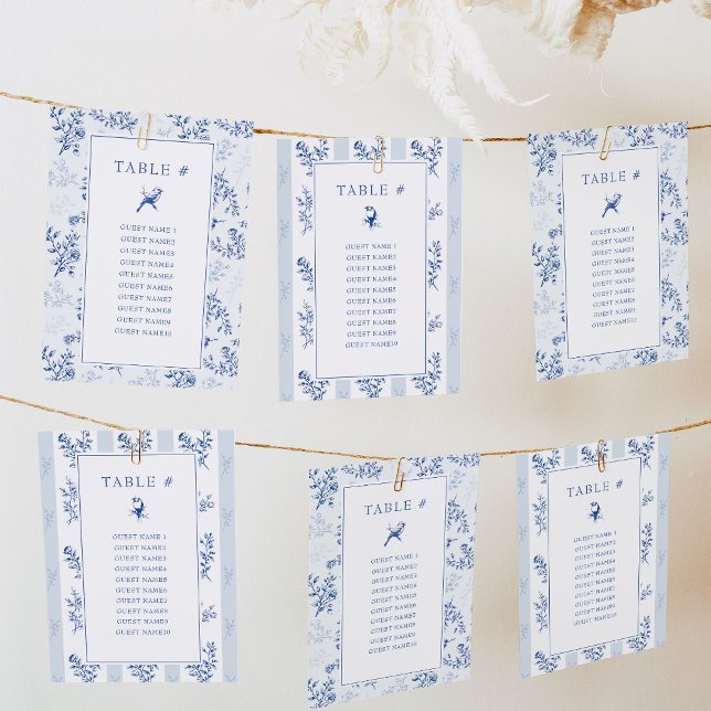 Kinoiserie-Bröllop-platskort på dubblan (Hanging Wedding Seating Chart Cards from Chinoiserie Wedding Collection by Darling & May)