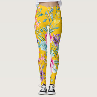 Kinoiserie butterflies, fågelblommor gult leggings