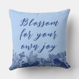 Kinoiserie Chic Blue Blommigt Lotus Positive Quote Kudde