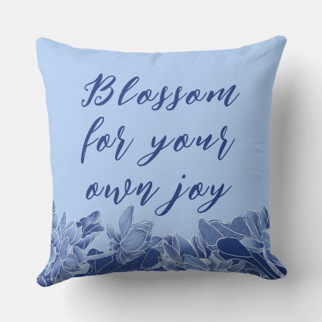 Kinoiserie Chic Blue Blommigt Lotus Positive Quote Kudde (Baksida)