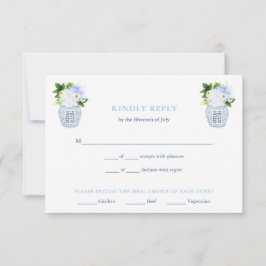 Kinoiserie Chic Blue & White Bröllop Meal Choices OSA Kort