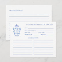 Kinoiserie Chic Blue White Monogram Recept Card