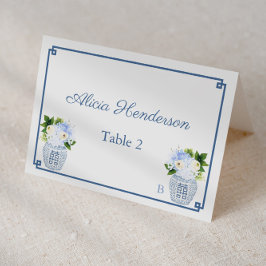 Kinoiserie Chic Navy White Bröllop Place Card Bordsnummer