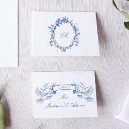 Kinoiserie Classie Blue Birds Folable Namn Card Bordsnummer