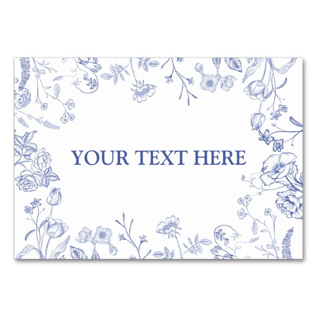 Kinoiserie Fransk Blue Victorian Food Place Card Bordsnummer (Framsidan)