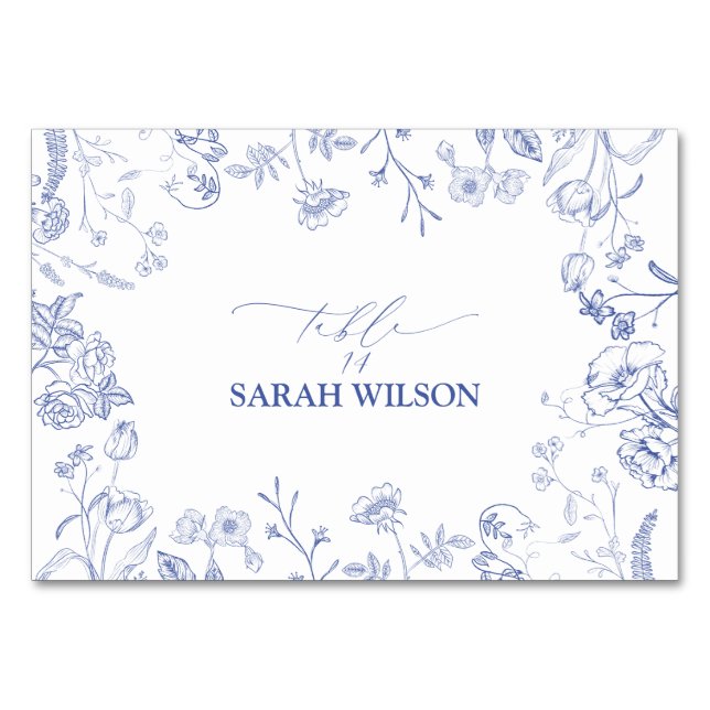 Kinoiserie Fransk Blue Victorian Place Card Bordsnummer (Framsidan)