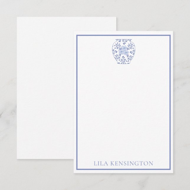 Kinoiserie Ginger Burk Vas Personlig NoteCard Tack Kort (Fram/baksida)