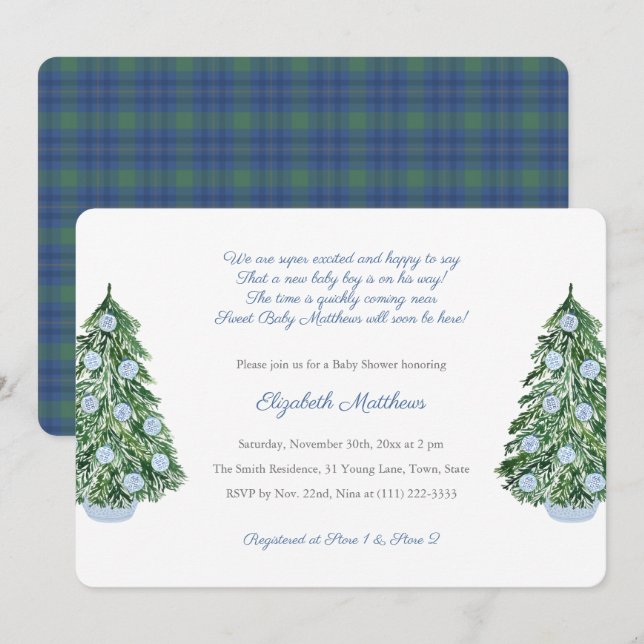 Kinoiserie-julbabyskor för Boy Dikt Inbjudningar (Fram/baksida)