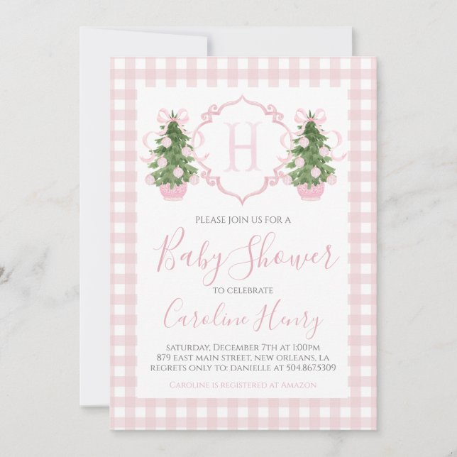 Kinoiserie-julens Rosa Preppy Baby Shower Inbjudningar (Framsida)
