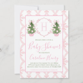 Kinoiserie-julens Rosa Preppy Baby Shower Inbjudningar