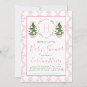 Kinoiserie-julens Rosa Preppy Baby Shower Inbjudningar