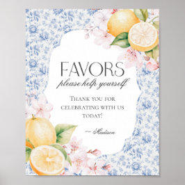 Kinoiserie Lemon Tea Blommigt Toile Favors-tecken Poster