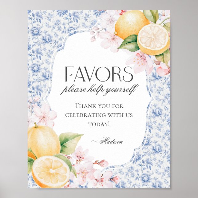 Kinoiserie Lemon Tea Blommigt Toile Favors-tecken Poster (Framsidan)