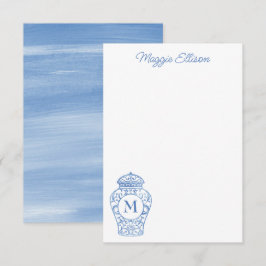 Kinoiserie Monogrammed Ginger Burk Note Card Tack Kort