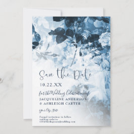 Kinoiserie Navy Blue White Blommigt Script Photo Spara Datumet