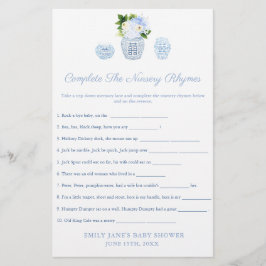 Kinoiserie Nursery Rhymes Baby Shower Game Card