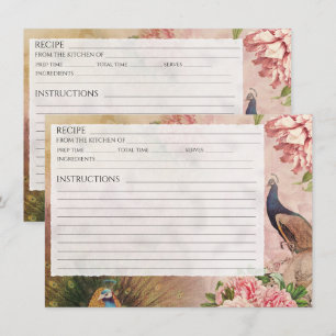 Kinoiserie Peacock Peony Möhippa Recipe Card Inbjudningar