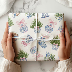 Kinoiserie Preppy Bow Julafton Papper Presentpapper