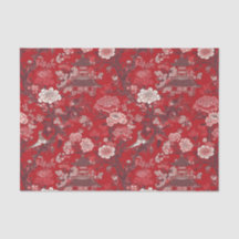 Kinoiserie Red Rosa Blommigt Painting Decoupage