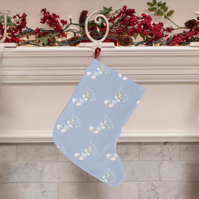 Kinoiserie-strumpor, blått stor julstrumpa (Chinoiserie stocking dusty blue)