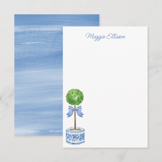 Kinoiserie Watercolor Bow Topiary Note Cards Tack Kort (Fram/baksida)