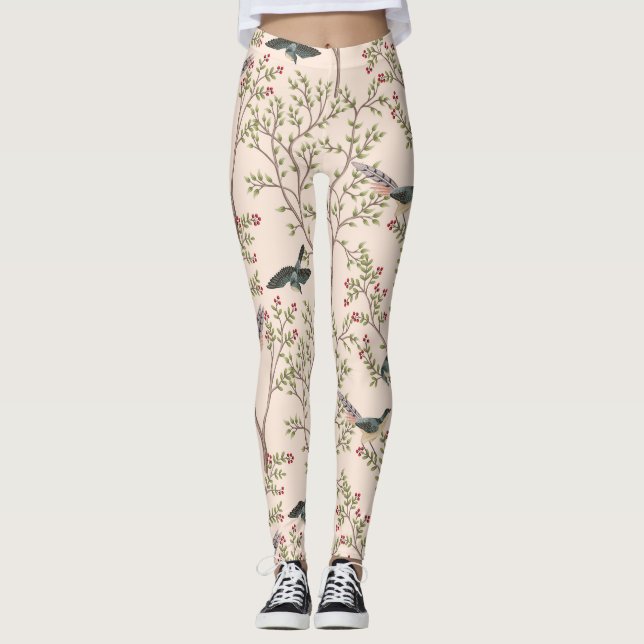 Kinoiseriefåglar och  rosa av lövträd leggings (Framsida)