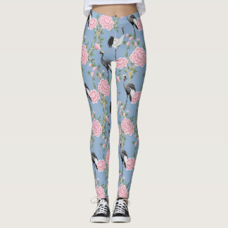 Kinoiserifåglar och krysanthemum leggings