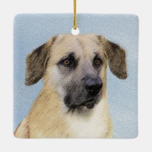 Kinook-målning (släppt Öron) - Original Hund Art Julgransprydnad Keramik