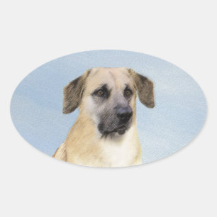 Kinook-målning (släppt Öron) - Original Hund Art Ovalt Klistermärke