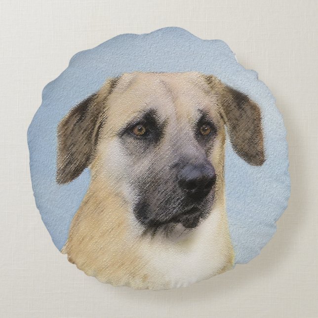 Kinook-målning (släppt Öron) - Original Hund Art Rund Kudde (Baksidan)