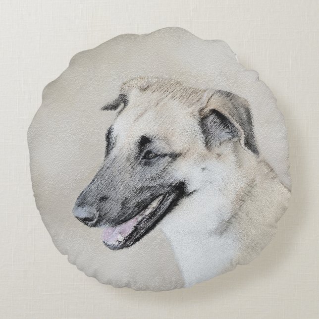 Kinook-målning (släppt Öron) - Original Hund Art Rund Kudde (Baksidan)