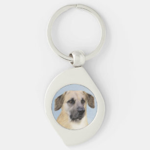 Kinook-målning (släppt Öron) - Original Hund Art Swirl Silverfärgad Nyckelring