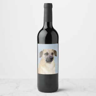 Kinook-målning (släppt Öron) - Original Hund Art Vinflaska Etikett