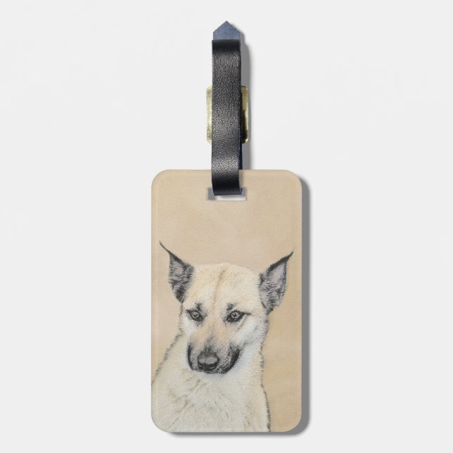 Kinook-målning (spetsar Öron) - Originalkonst Hund Bagagebricka (Baksidan Lodrät)